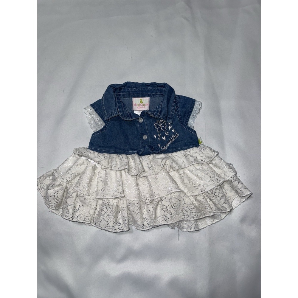 Duck Duck Goose Baby Girl Dress Denim Top Lace Ruffle Skirt Short Sleeve 12 M